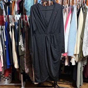 ✨ SHEIN Curve Plus Size Black Shimmer Wrap Long Sleeve Glitter Dress | 2XL ✨